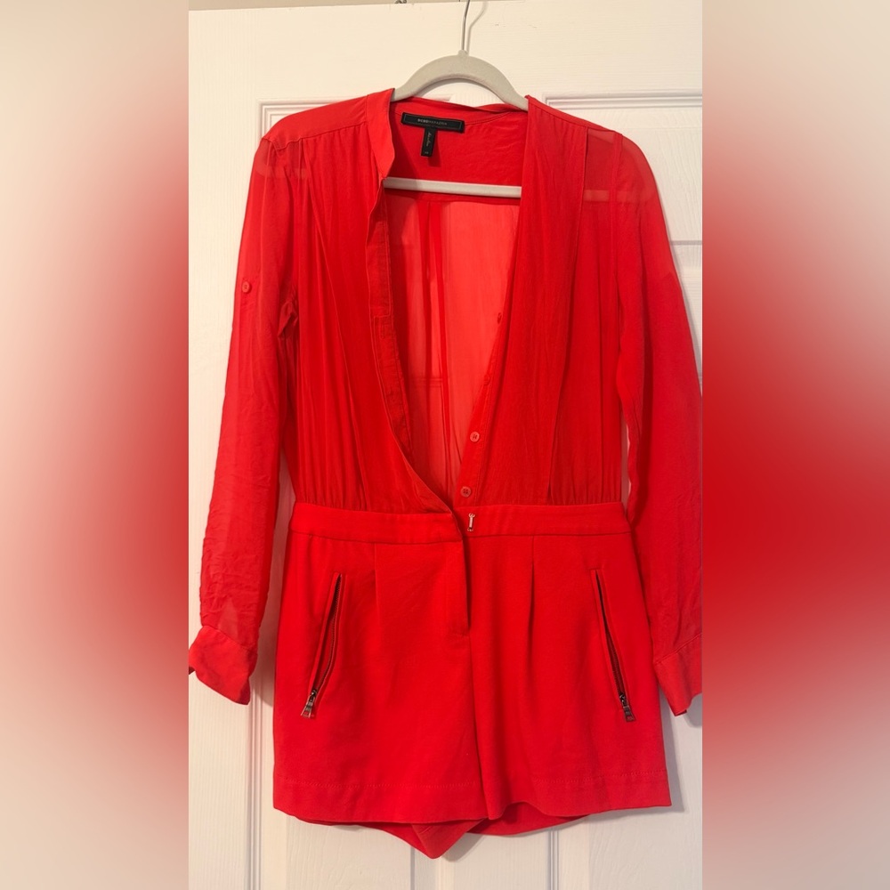 Coral Sheer Long Sleeve Jumpsuit